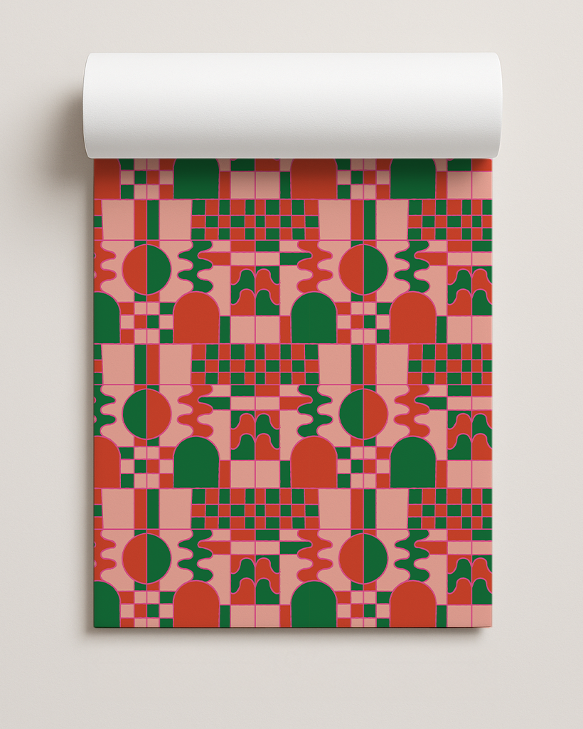 Groovy Glow Holiday Gift Wrap, red, green and coral
