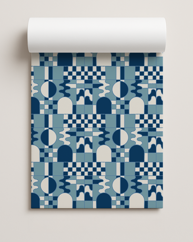 Groovy Glow Holiday Gift Wrap, blue and white