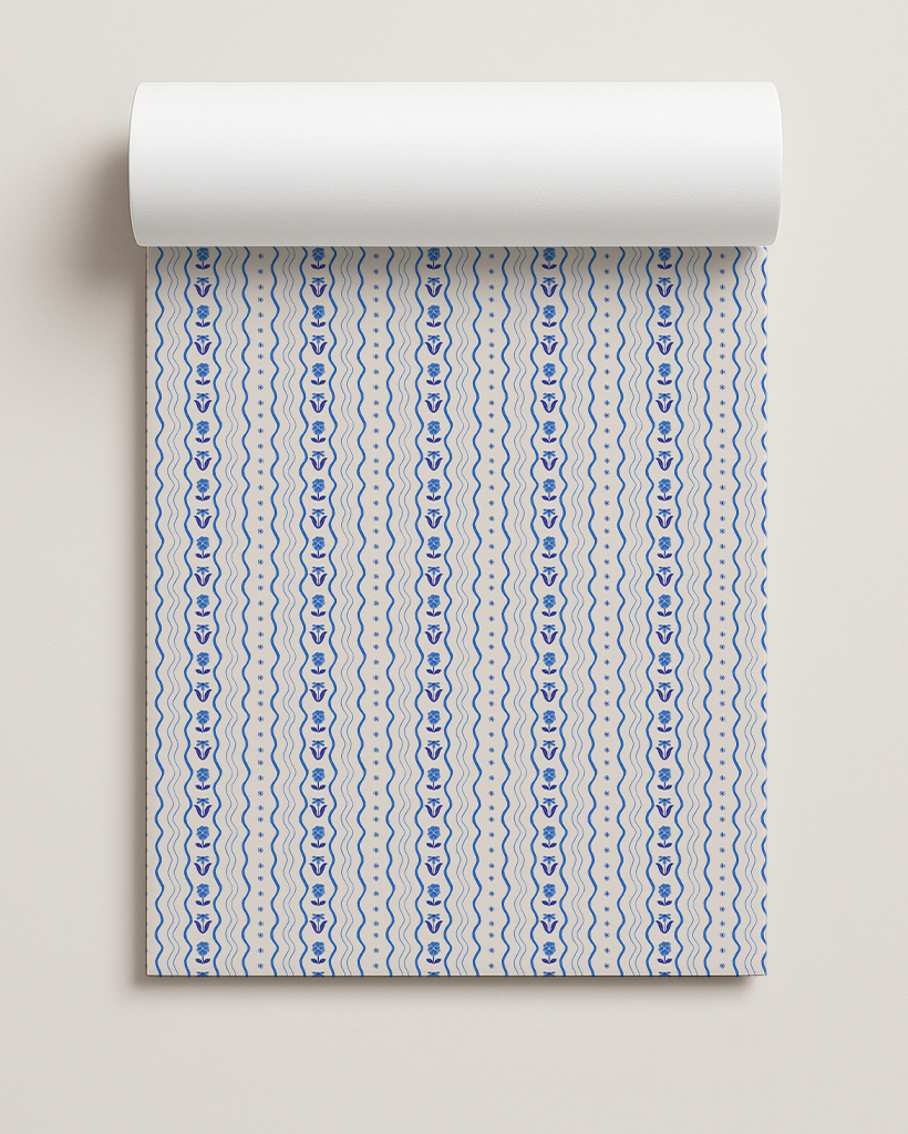 Posy Lane Holiday Gift Wrap, off-white and blue