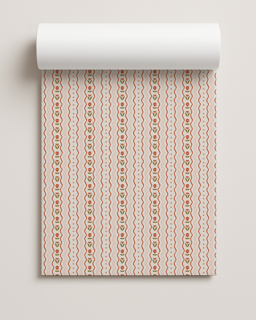 Posy Lane Holiday Gift Wrap, off-white and poppy red