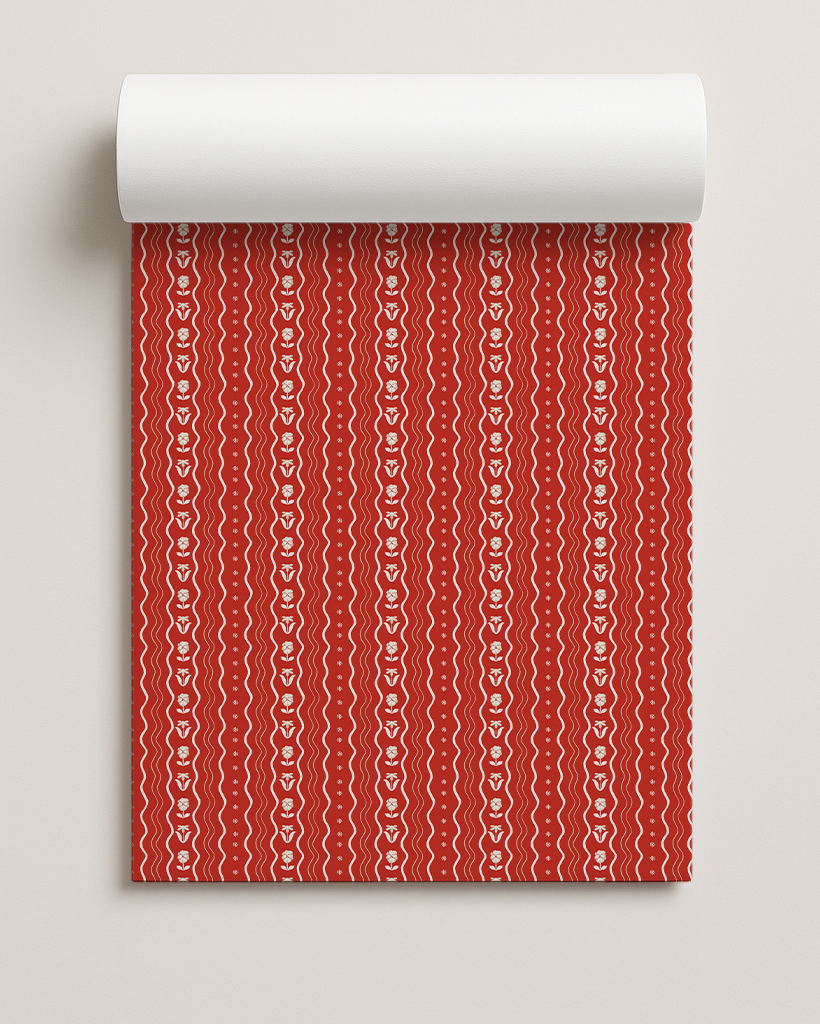 Posy Lane Holiday Gift Wrap, red and off-white