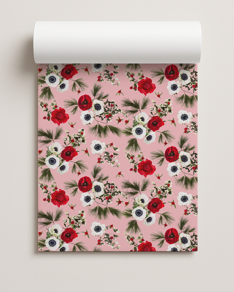 Snow Berry Gift Wrap, pink