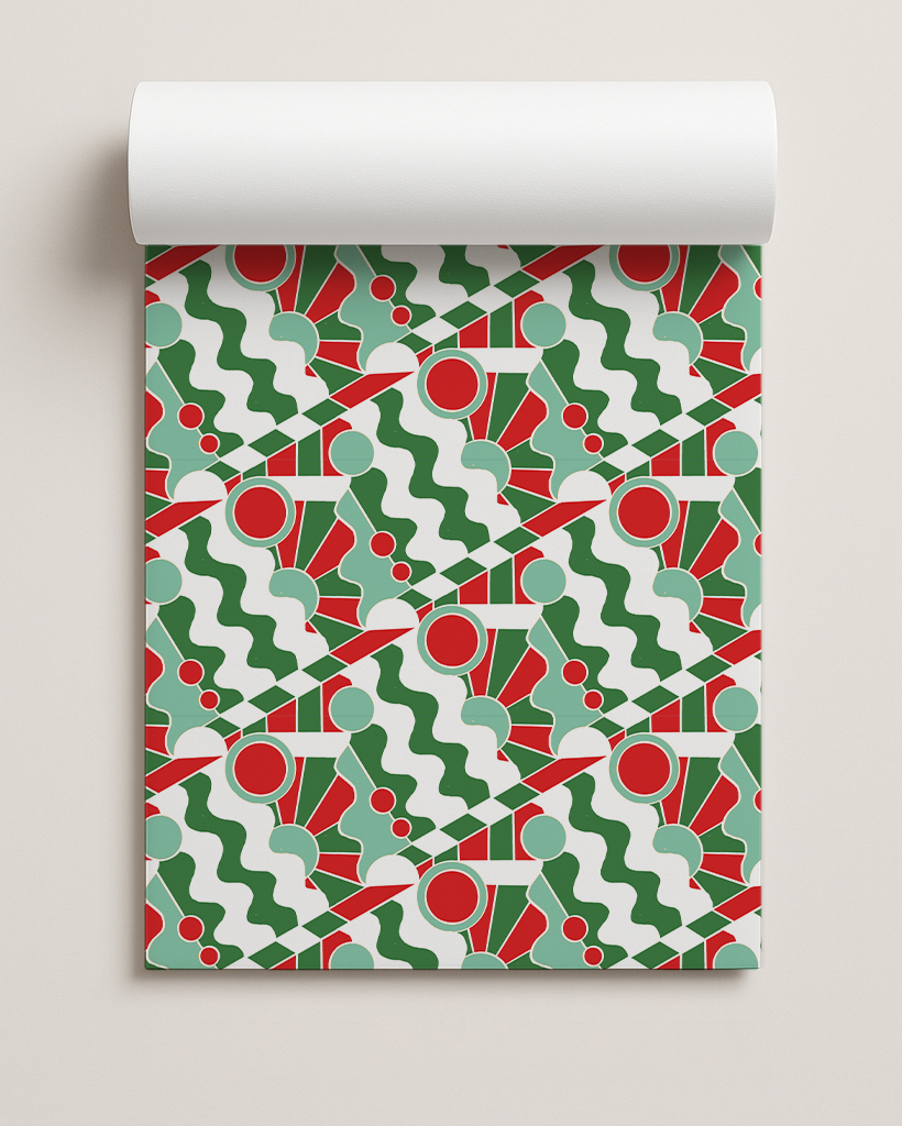 Yuletide Kaleidoscope Gift Wrap, green, red and mint