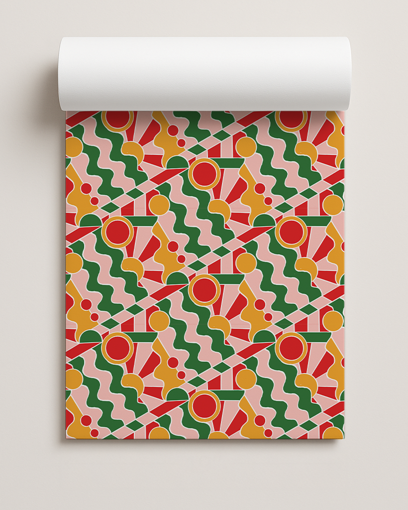 Yuletide Kaleidoscope Gift Wrap, red, green and yellow