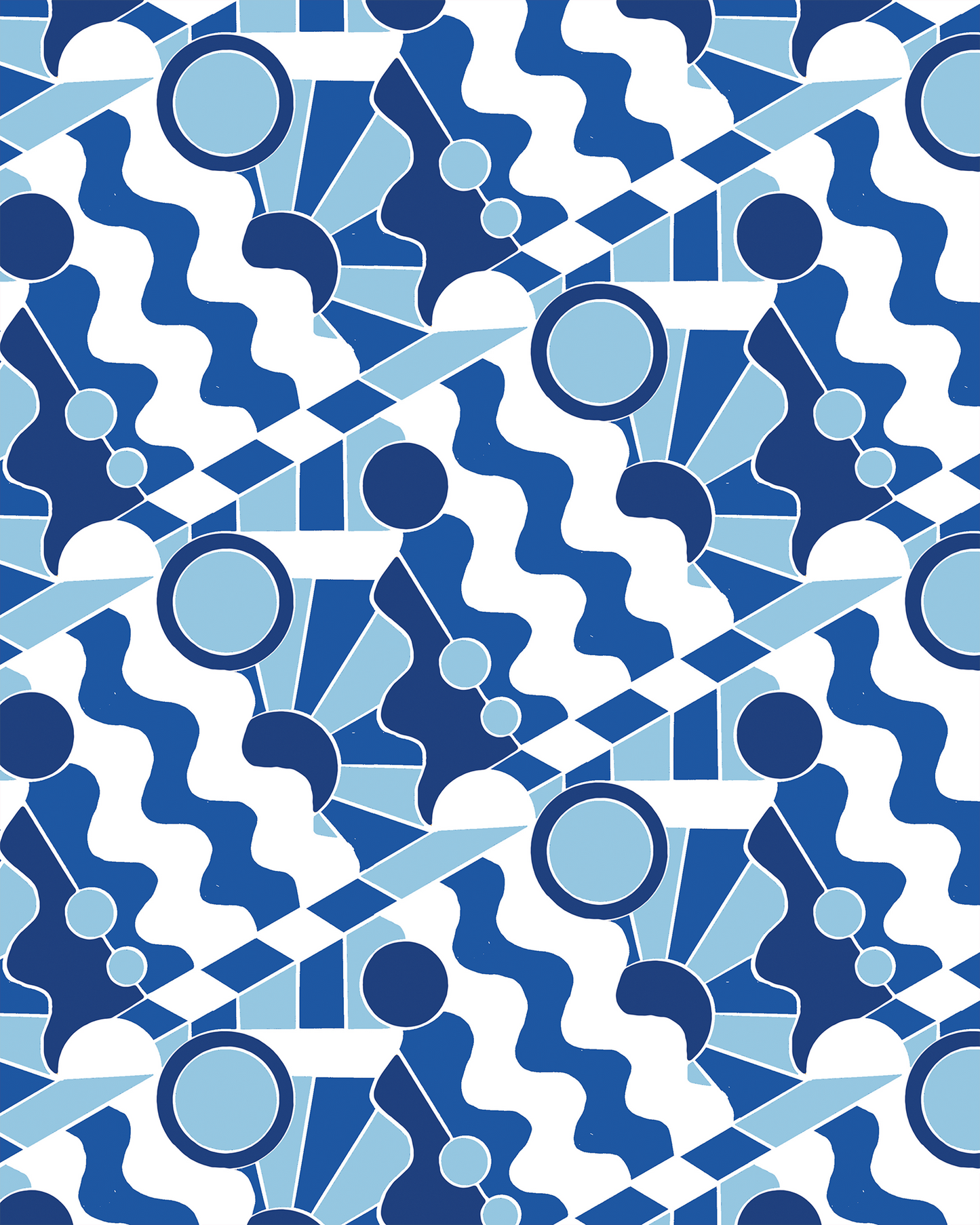 Holiday Stained Glass 01 Wrapping Paper, Large Roll, blue & white