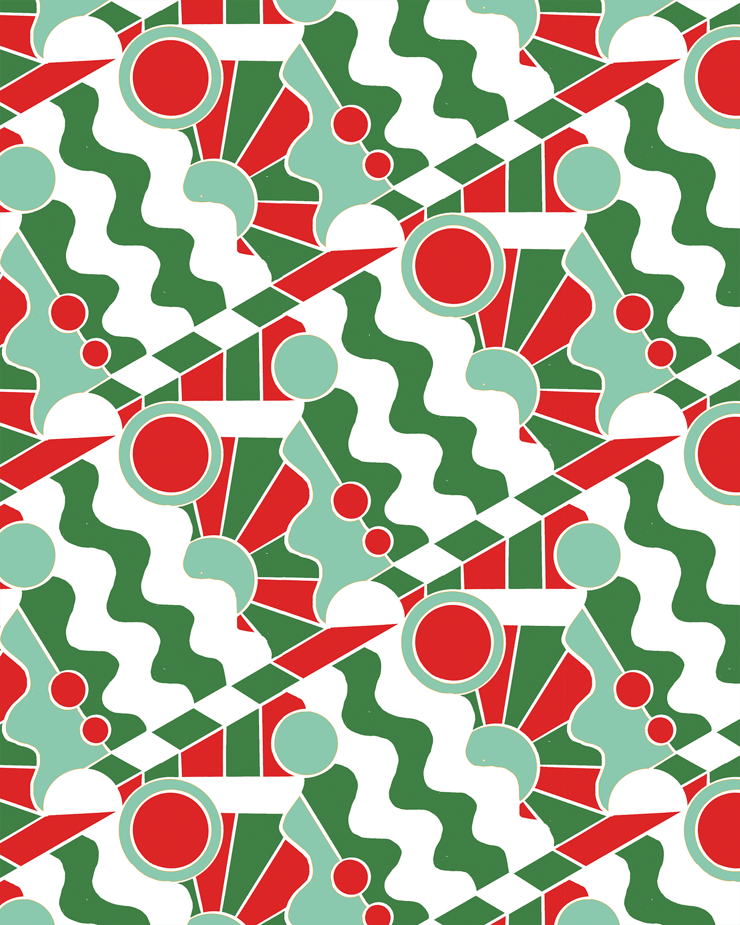 Holiday Stained Glass 01 Wrapping Paper, Large Roll, green, red, mint