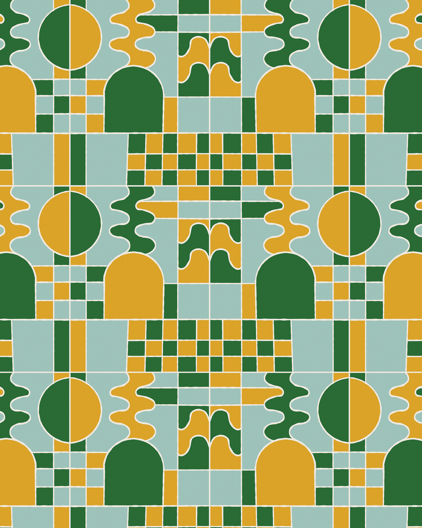 Holiday Stained Glass 02 Wrapping Paper, Large Roll, green, blue and yellow
