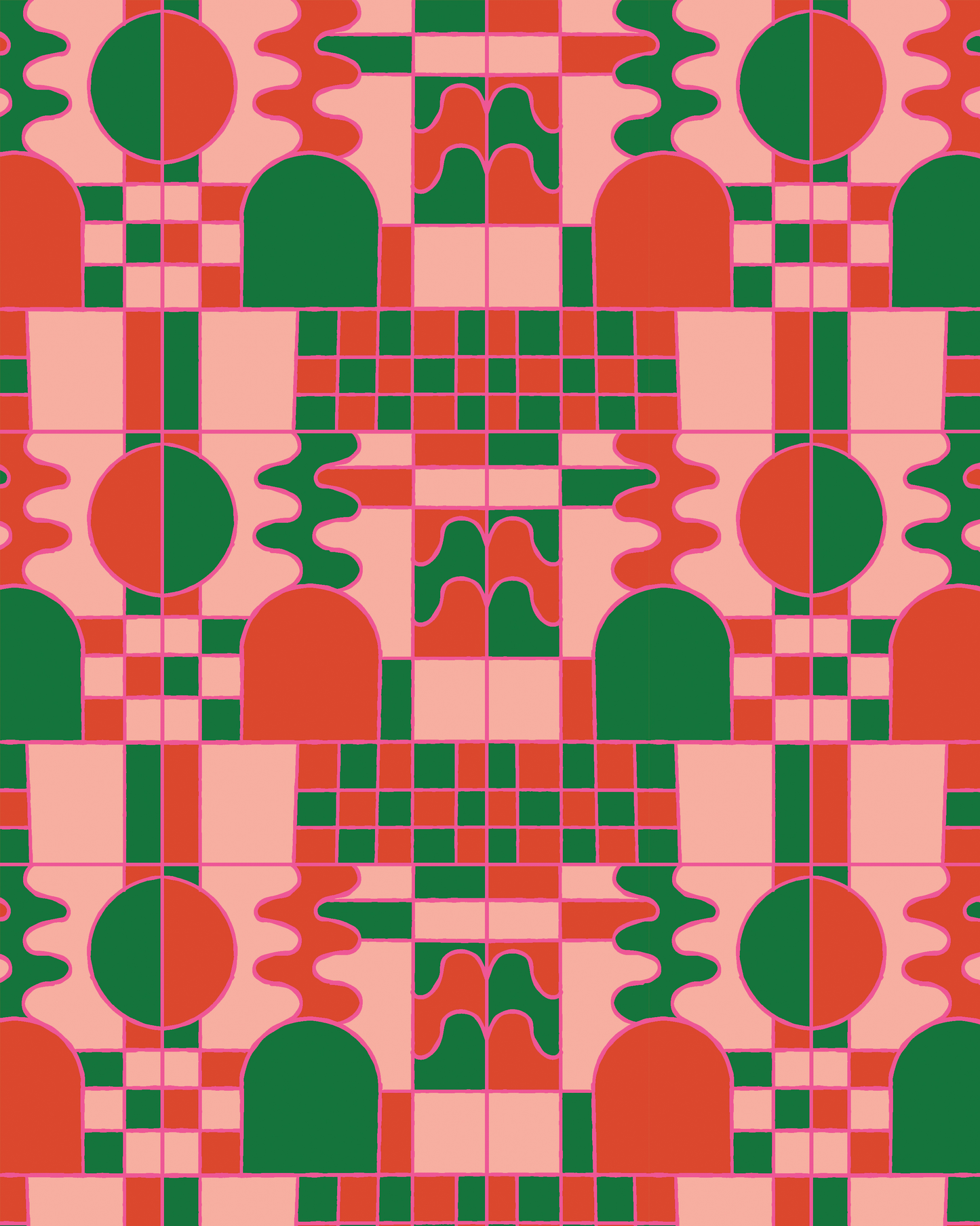 Holiday Stained Glass 02 Wrapping Paper, Large Roll, red, green and coral