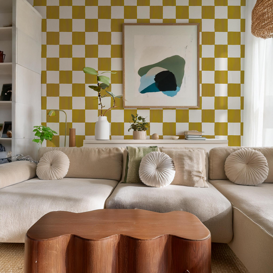 Checkers Wallpaper, mustard