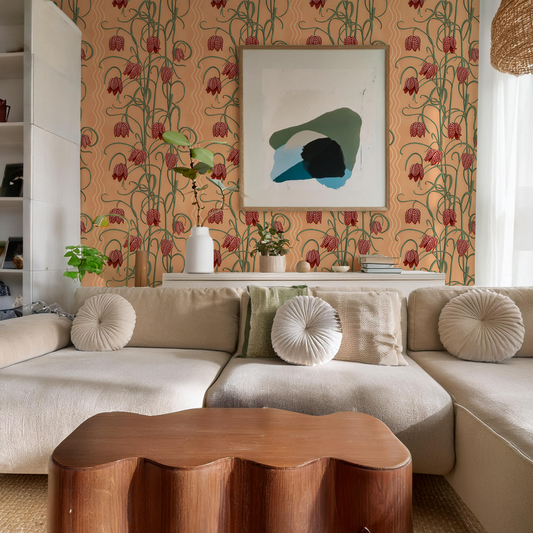 Campanas Wallpaper, peach and rust