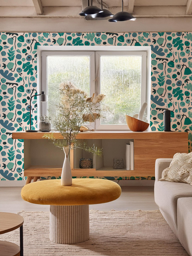 Henri Floral Wallpaper, teal