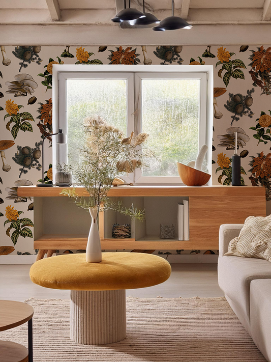 Shrooms Wallpaper, off-white and marigold