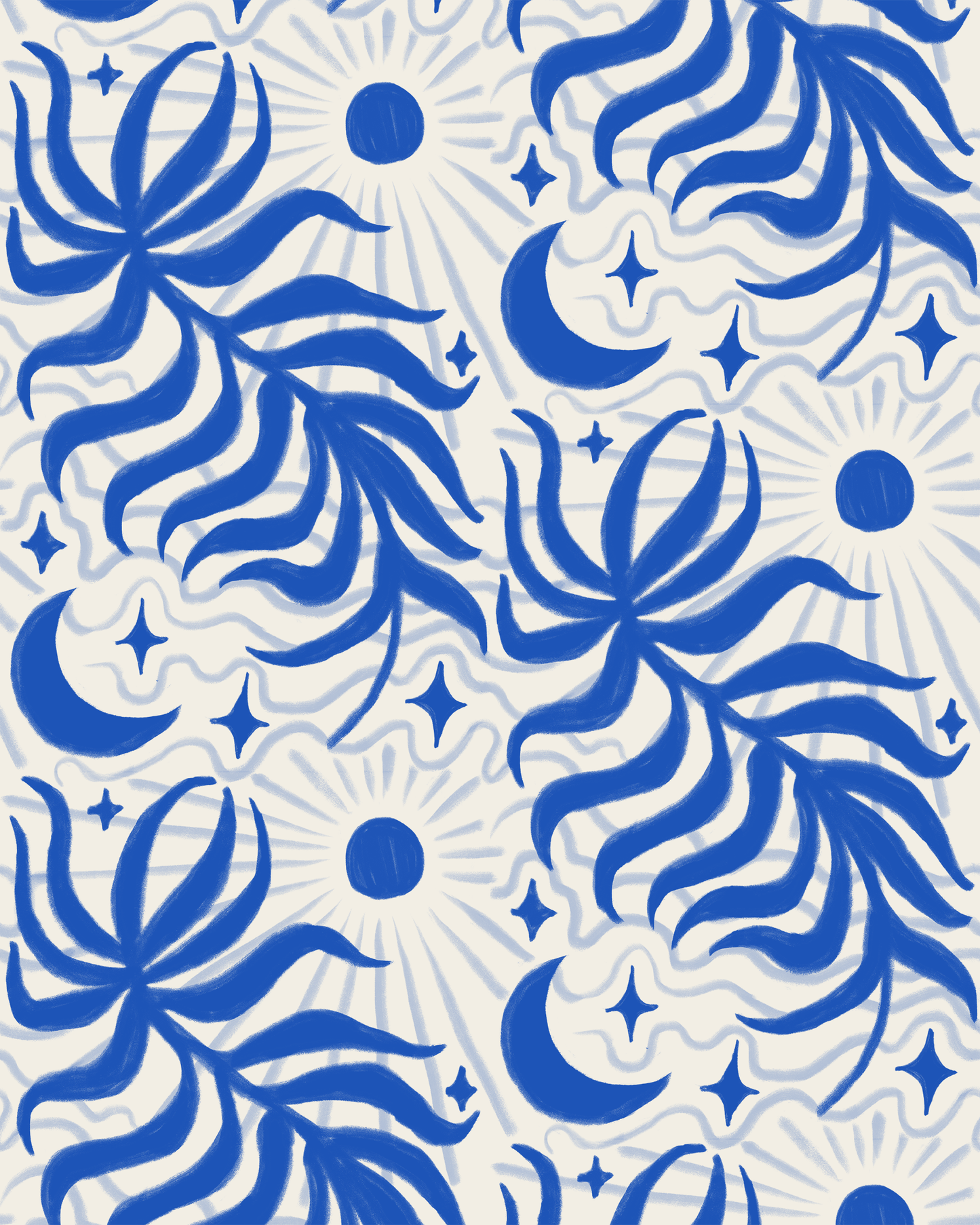 Lunar Leaf Wallpaper, beige & blue