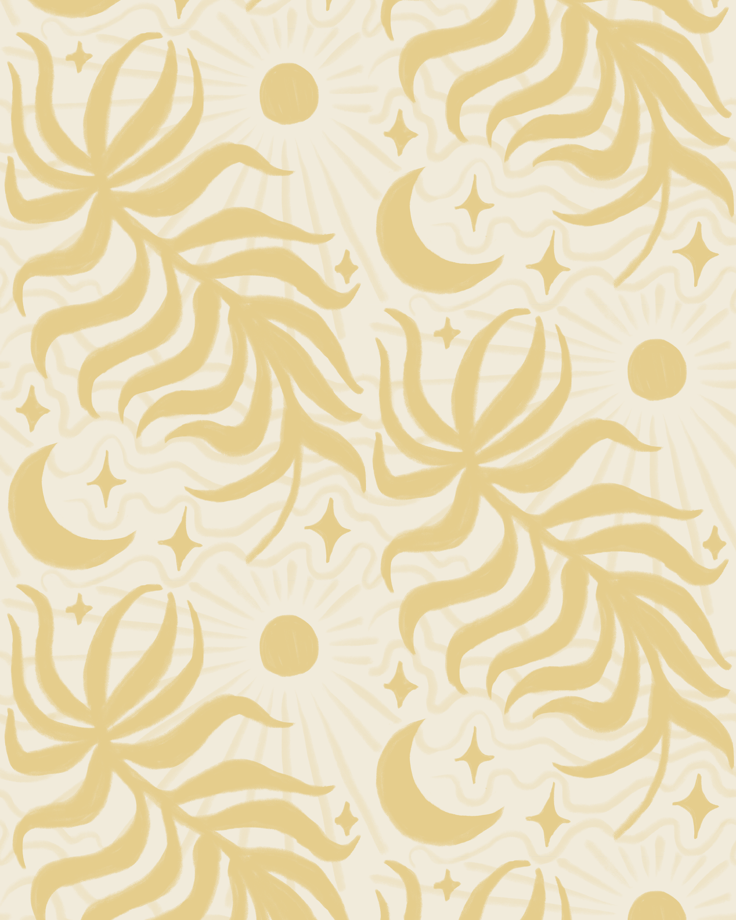 Lunar Leaf Wallpaper, beige and lemon