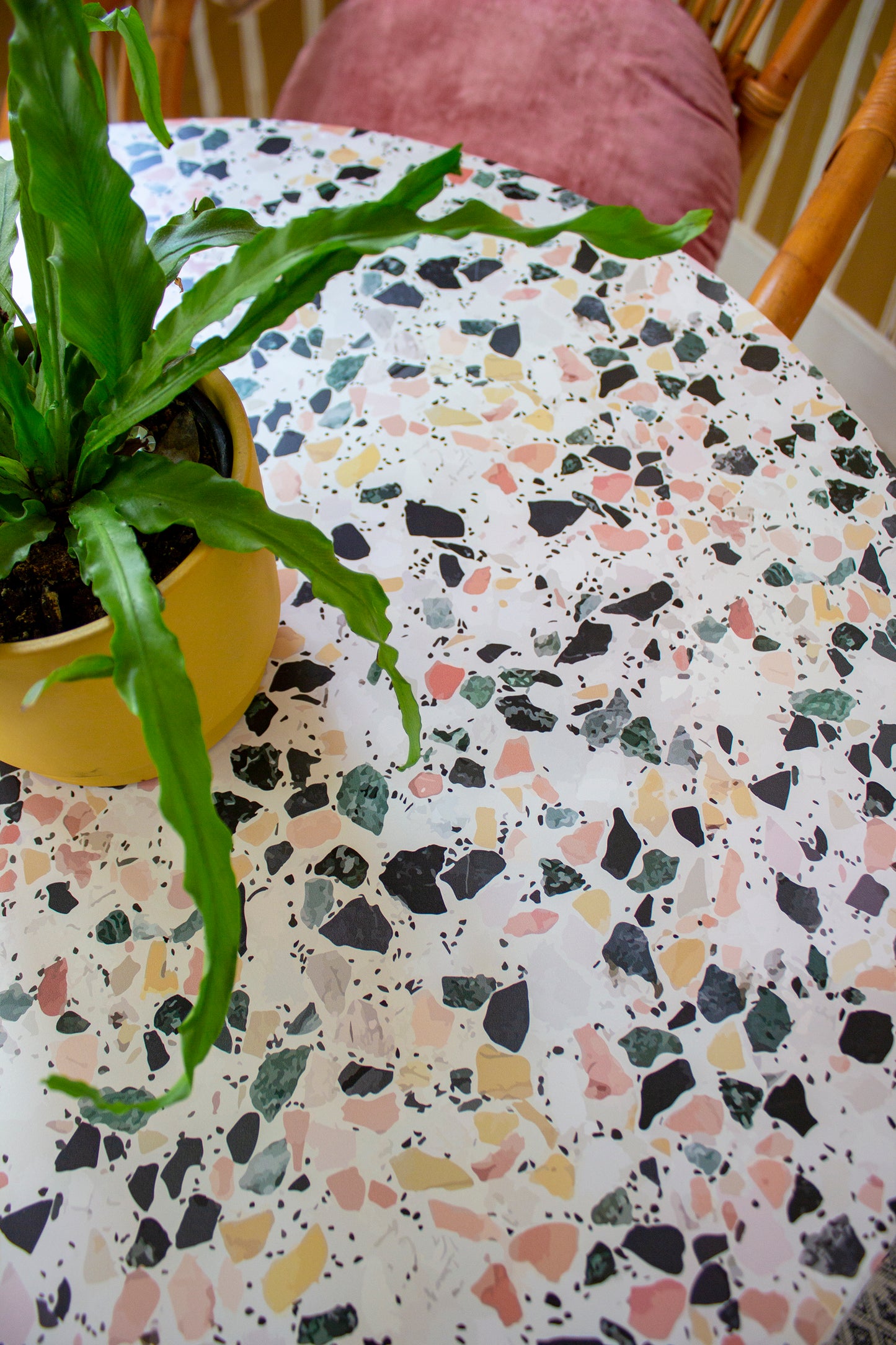 Mojave Terrazzo Contact Paper, peach, green and yellow