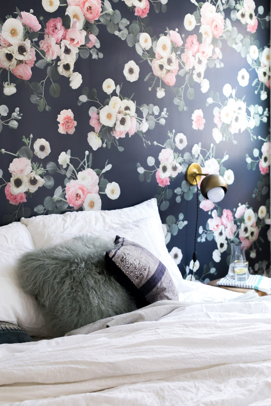 Midnight Floral Wallpaper, navy