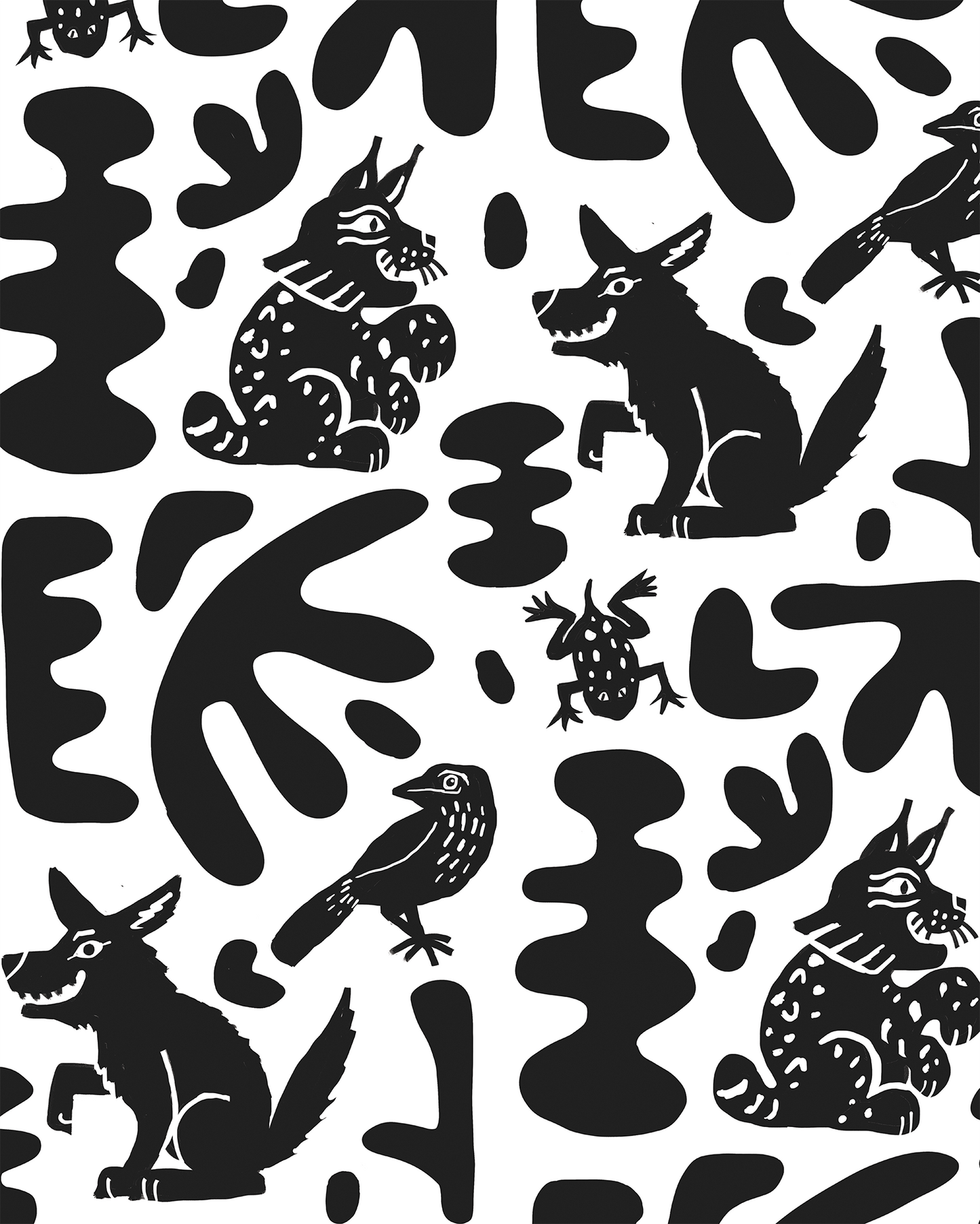 Abstract Animales Wallpaper, white & black