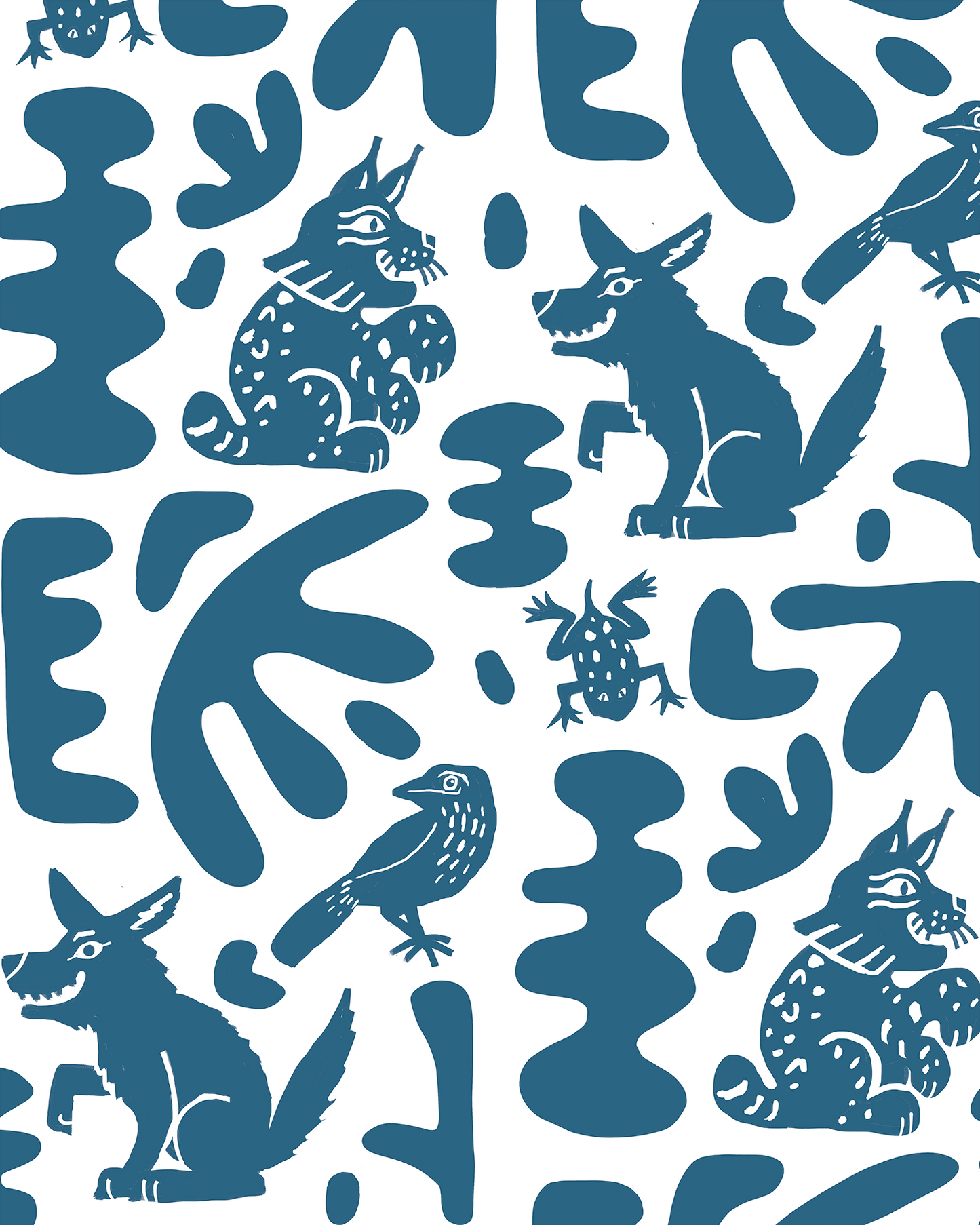 Abstract Animales Wallpaper, white & blue