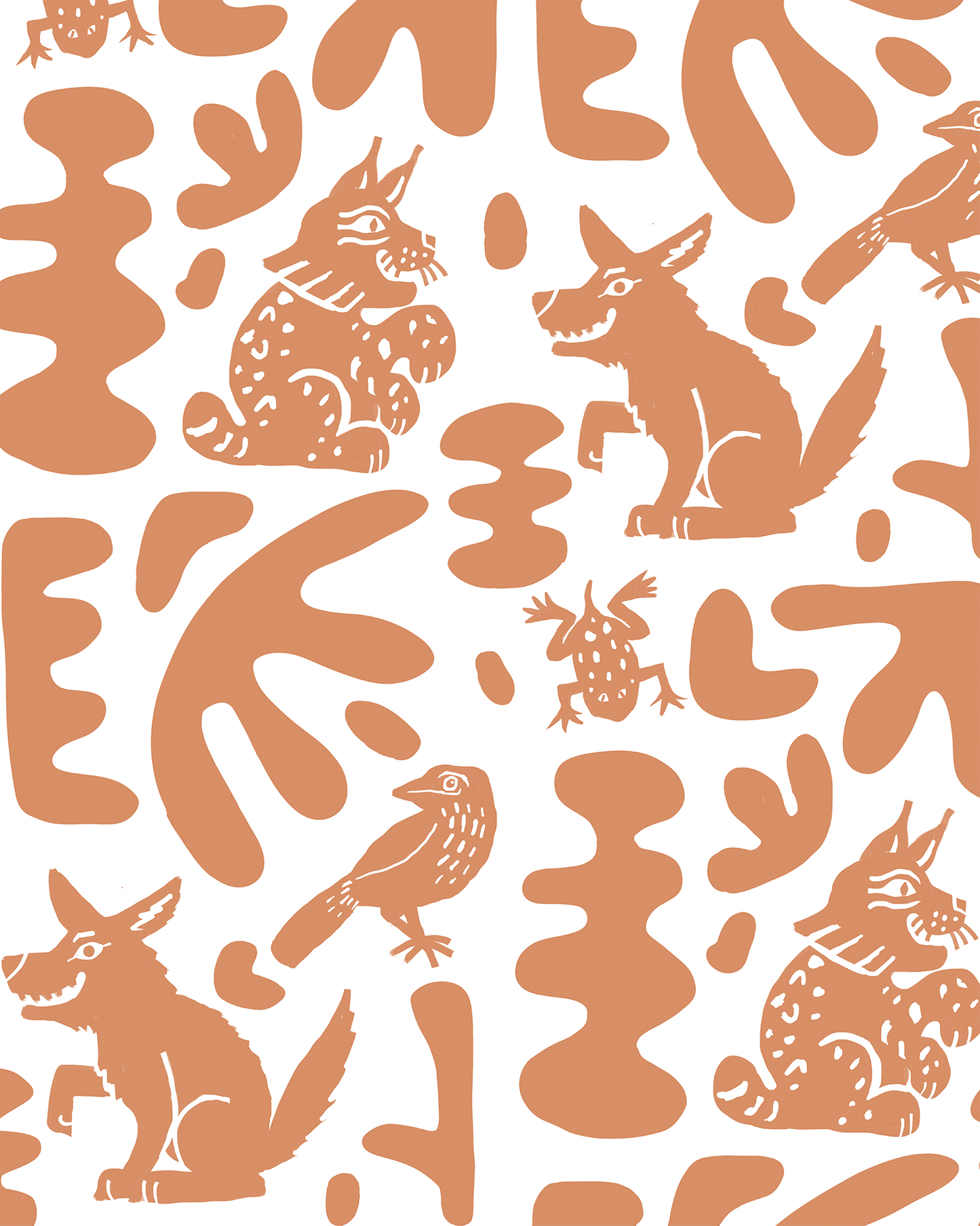 Abstract Animales Wallpaper, terra cotta