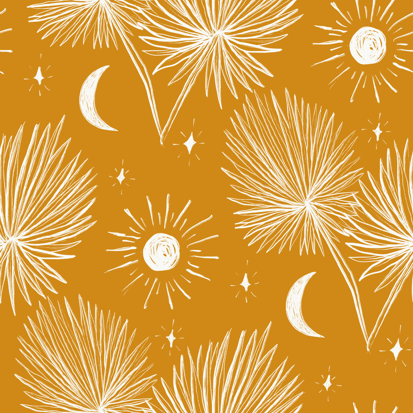 Night Palm Wallpaper, marigold and white