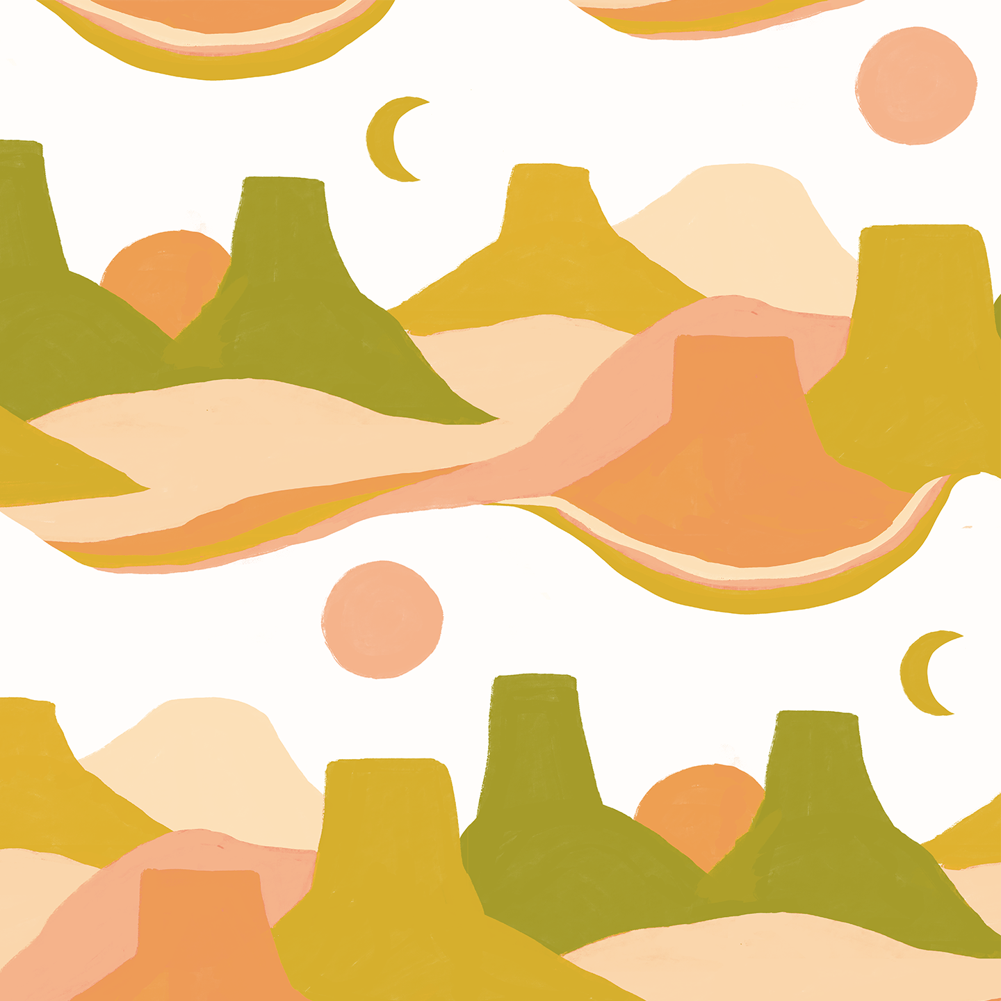 Painted Mesa Mural, mustard and olive green