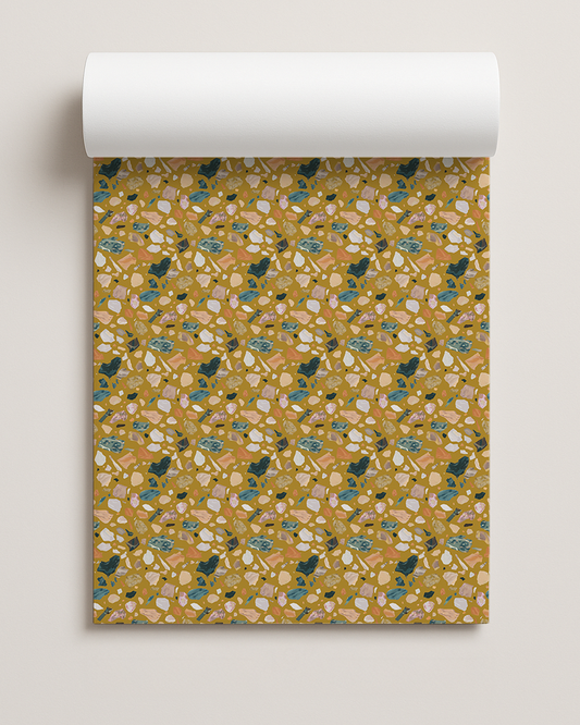 Painted Terrazzo Contact Paper, bold mustard yellow