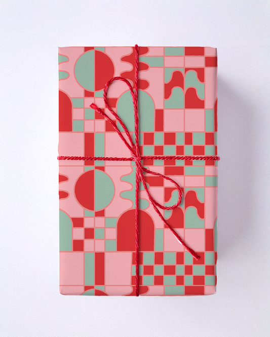 Groovy Glow Holiday Gift Wrap, red, pink and mint