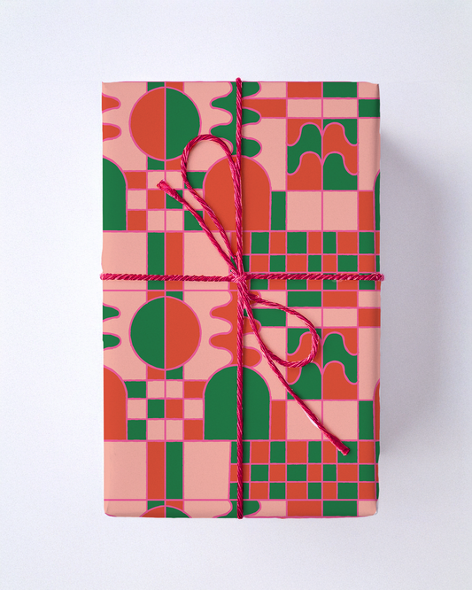 Groovy Glow Holiday Gift Wrap, red, green and coral