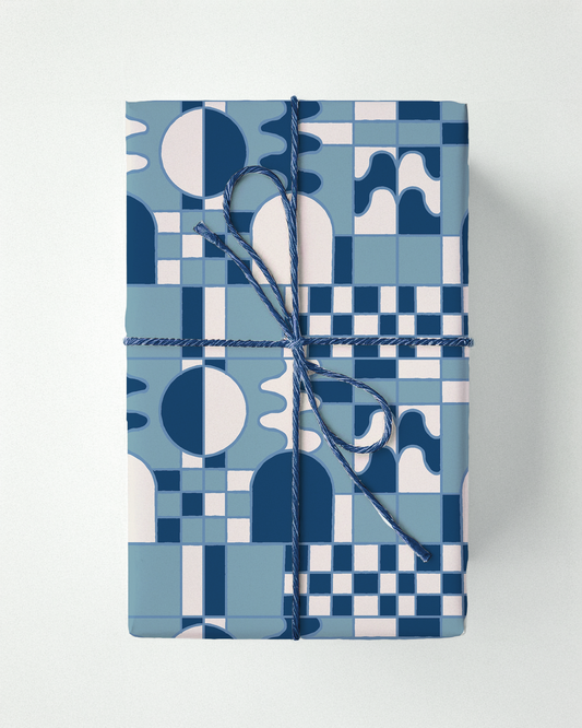 Groovy Glow Holiday Gift Wrap, blue and white