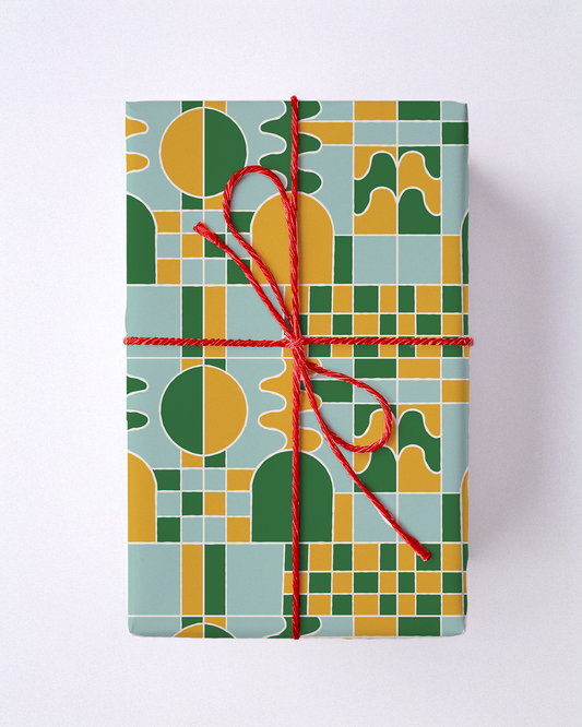 Groovy Glow Gift Wrap, yellow, mint and green