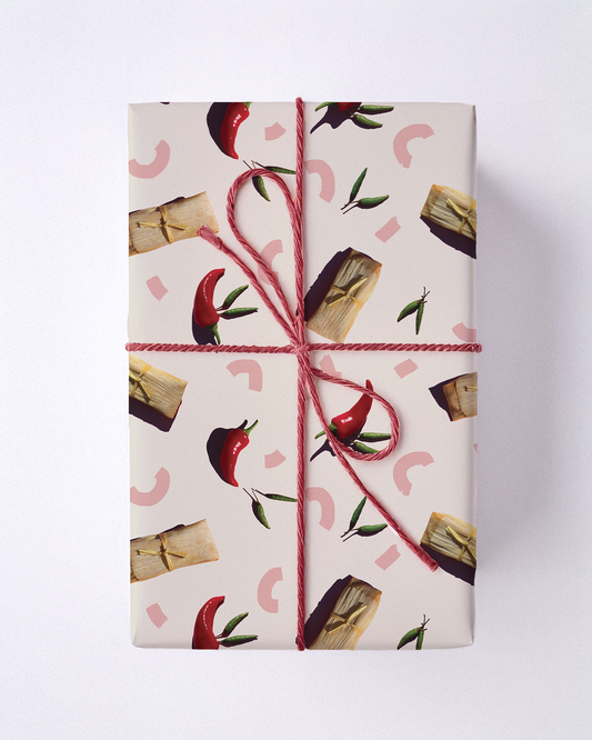 Tamale Party Gift Wrap, white and pink