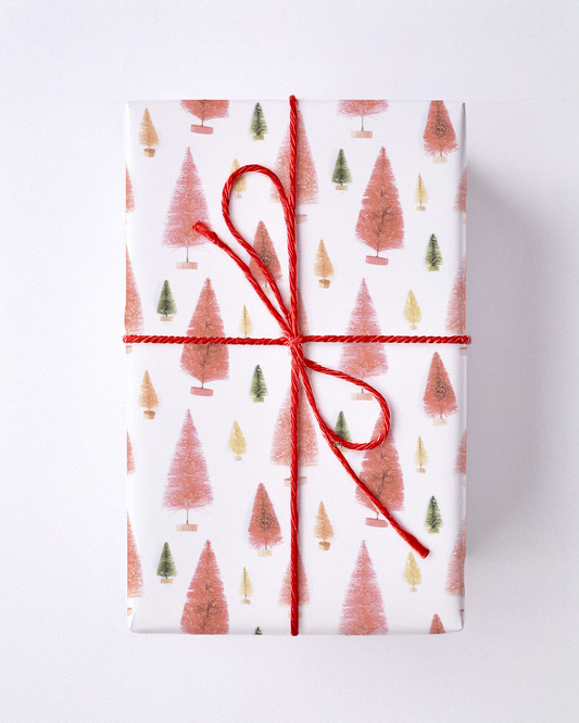 Bottle Brush Tree Wrapping Paper, Large Roll, muted red