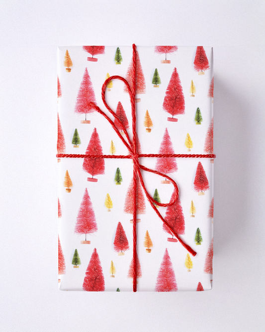 Bottle Brush Tree Wrapping Paper, Large Roll, red