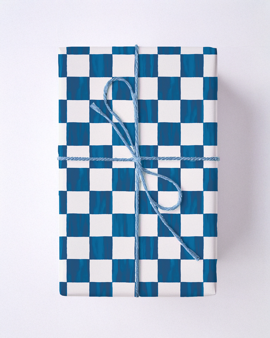 Checkers Wrapping Paper, Large Roll, blue & white