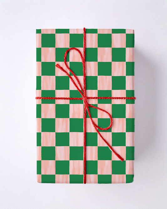 Checkers Wrapping Paper, Large Roll, green & peach