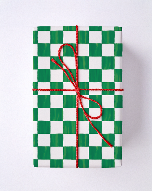 Checkers Wrapping Paper, Large Roll, green & white