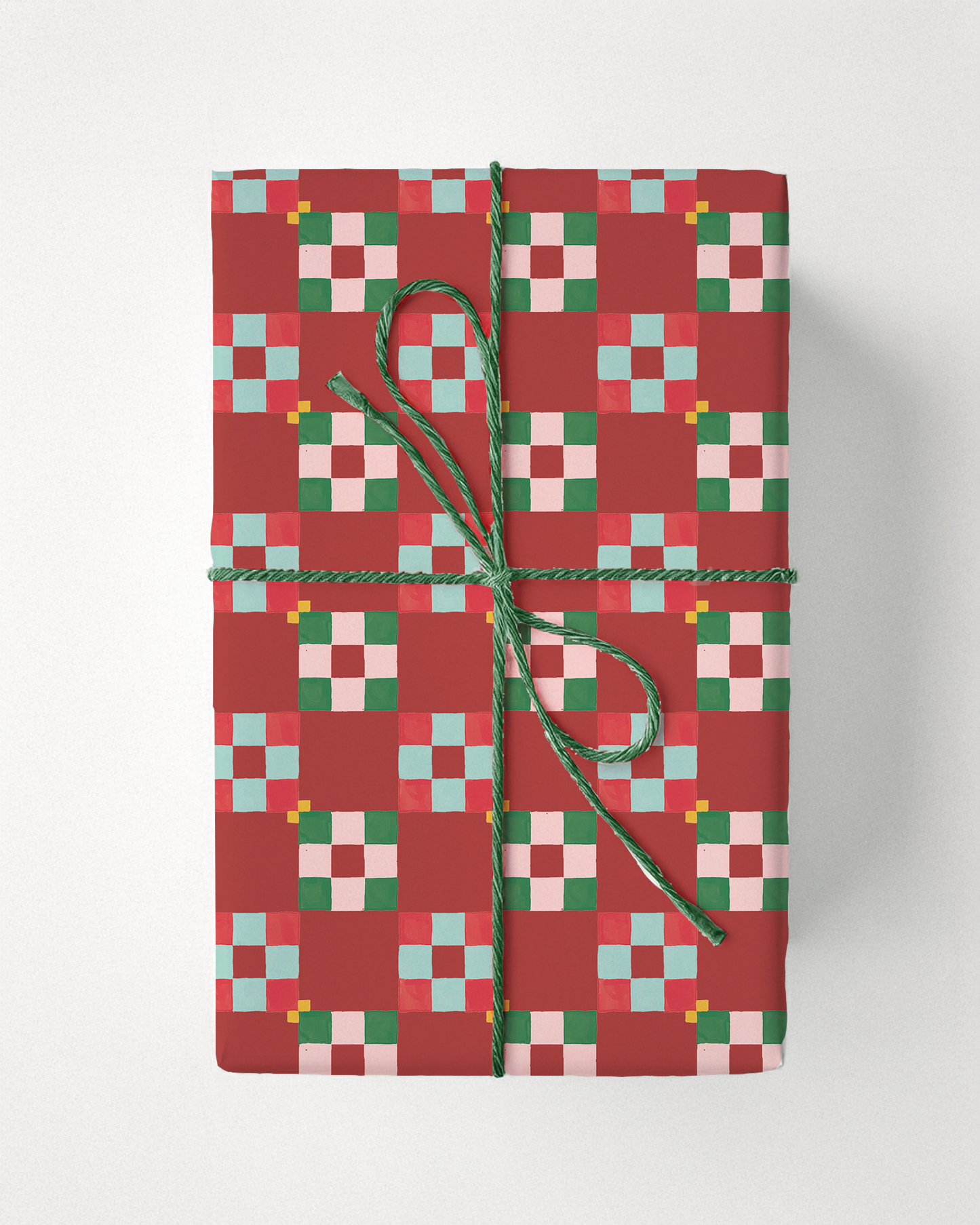 Christmas Quilt Gift Wrap, brick red