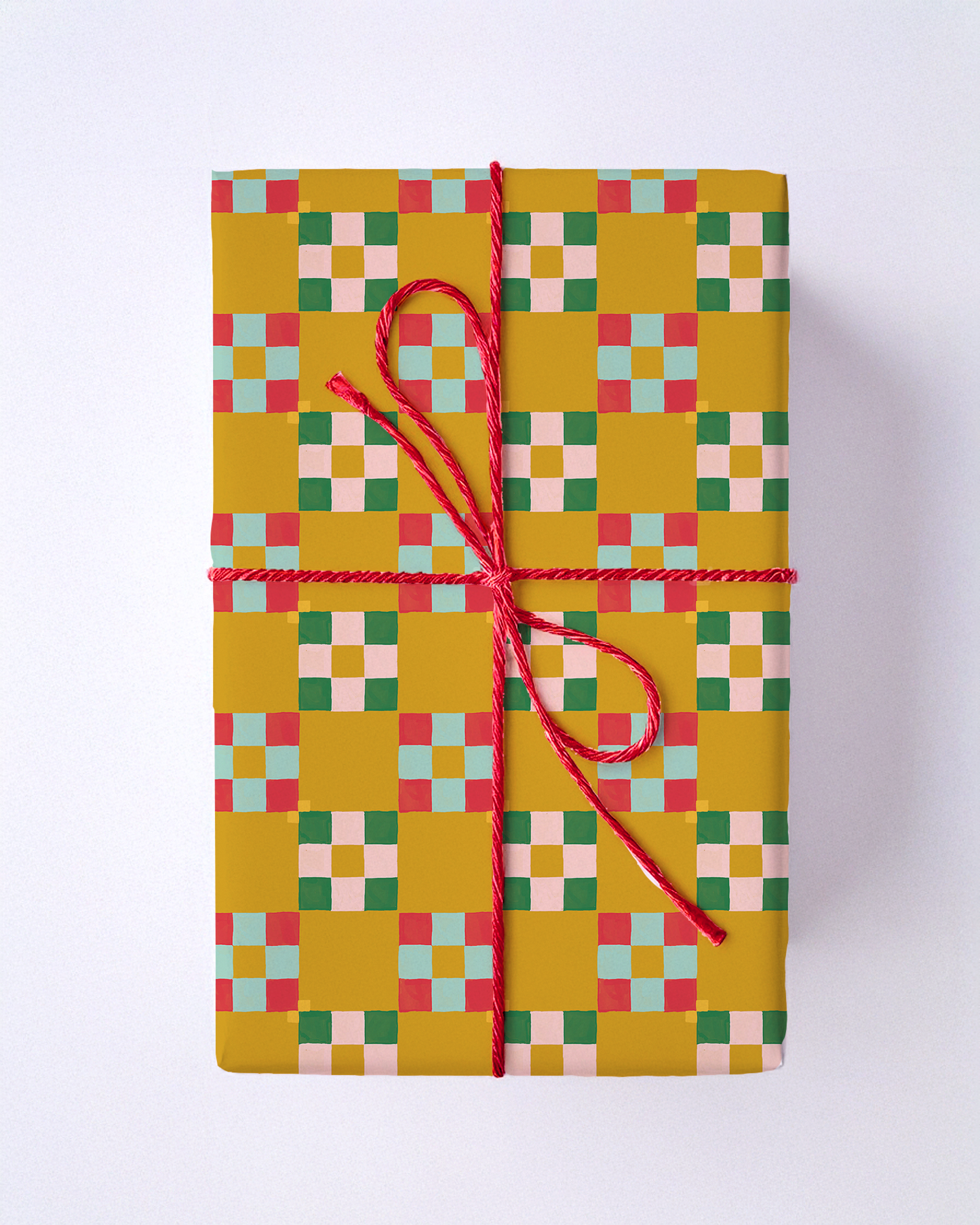 Christmas Quilt Gift Wrap, mustard yellow