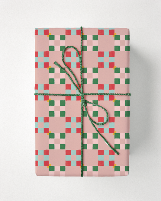 Christmas Quilt Gift Wrap, peach