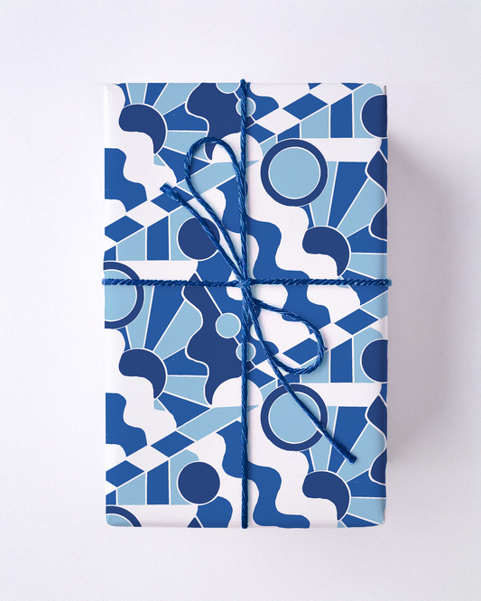 Holiday Stained Glass 01 Wrapping Paper, Large Roll, blue & white