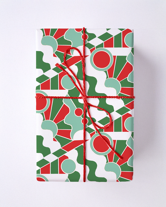 Holiday Stained Glass 01 Wrapping Paper, Large Roll, green, red, mint