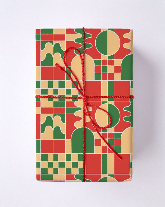 Holiday Stained Glass 02 Wrapping Paper, Large Roll, red, green and yellow