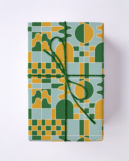 Holiday Stained Glass 02 Wrapping Paper, Large Roll, green, blue and yellow