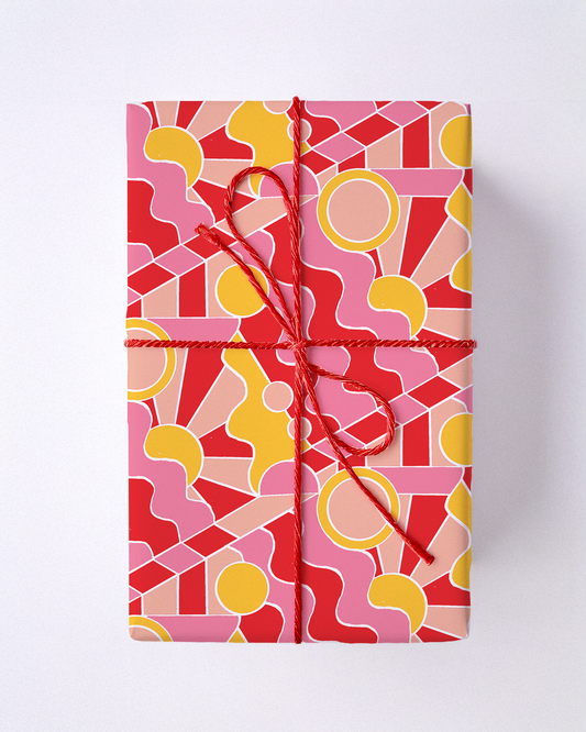 Holiday Stained Glass 01 Wrapping Paper, Large Roll, pink, red, yellow