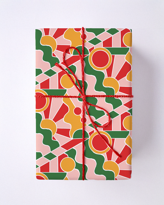 Holiday Stained Glass 01 Wrapping Paper, Large Roll, red, green, yellow