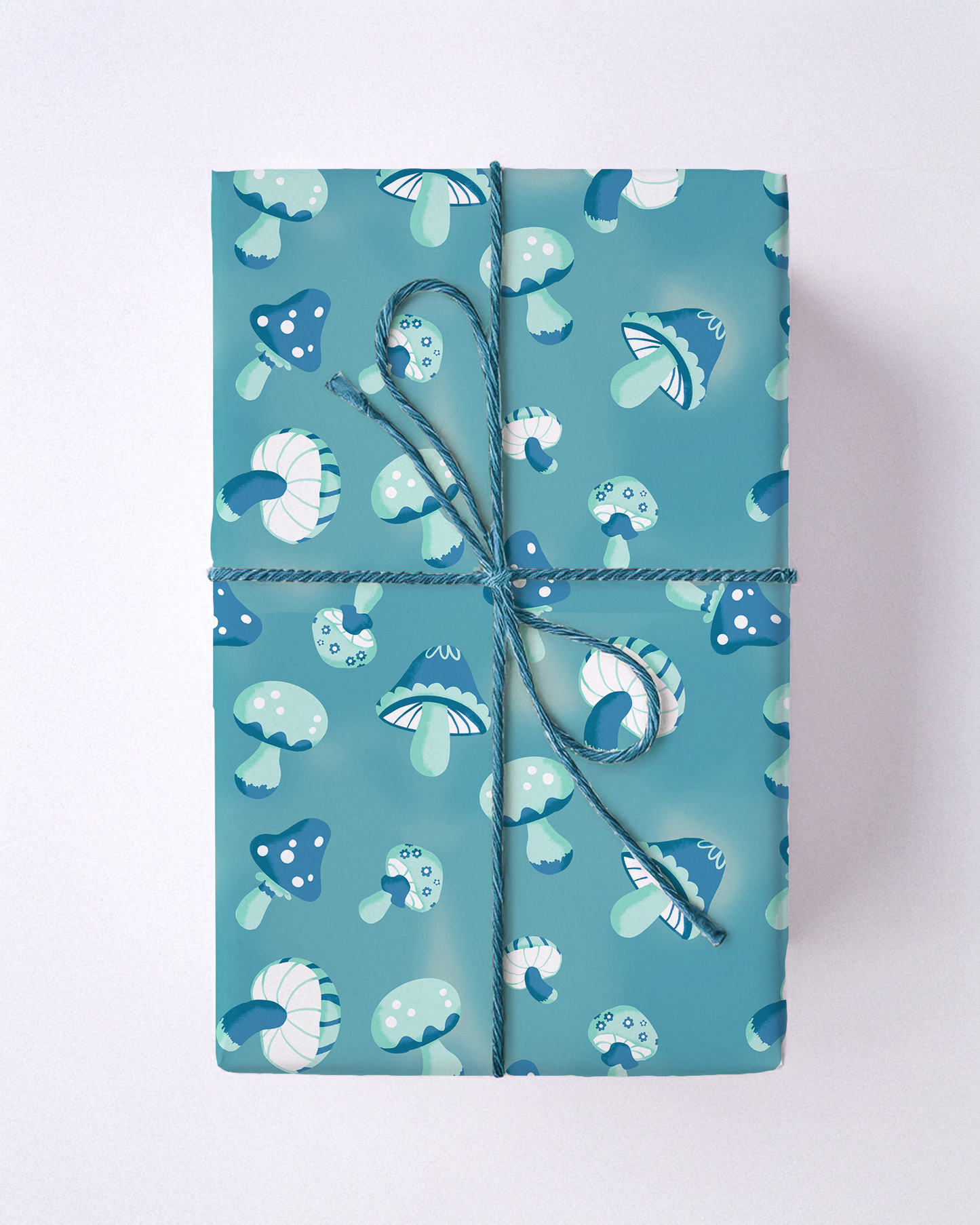 Yuletide Fungi Gift Wrap, blue and teal