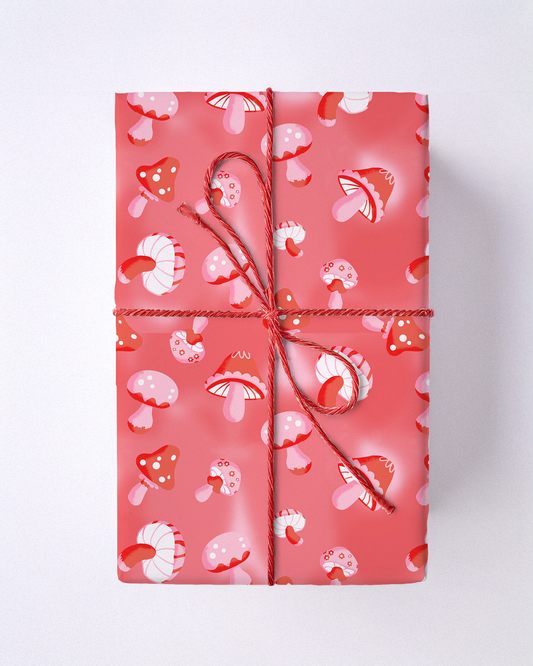 Yuletide Fungi Gift Wrap, red and pink