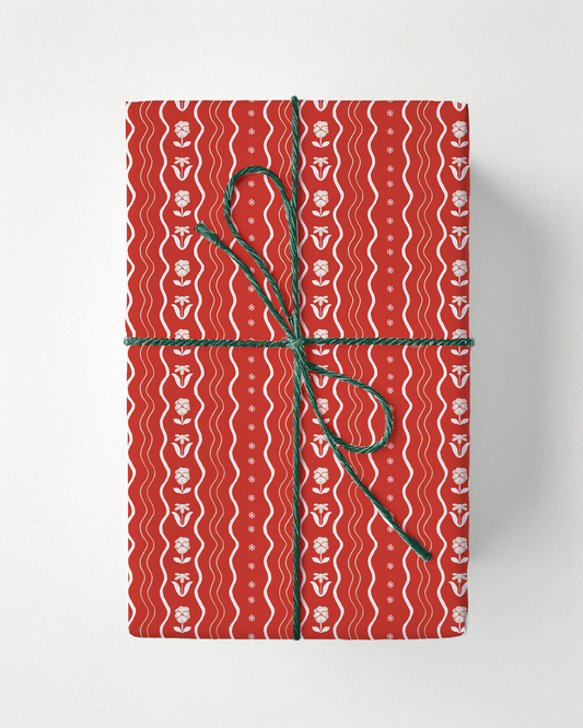 Posy Lane Holiday Gift Wrap, red and off-white