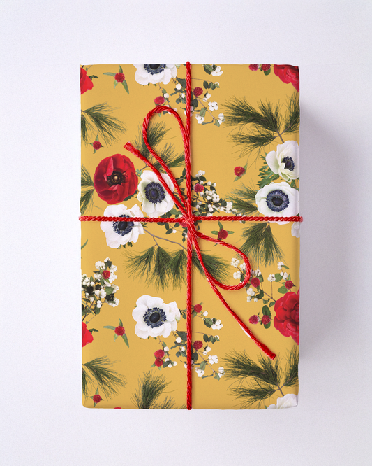 Snow Berry Wrapping Paper, Large Roll, yellow