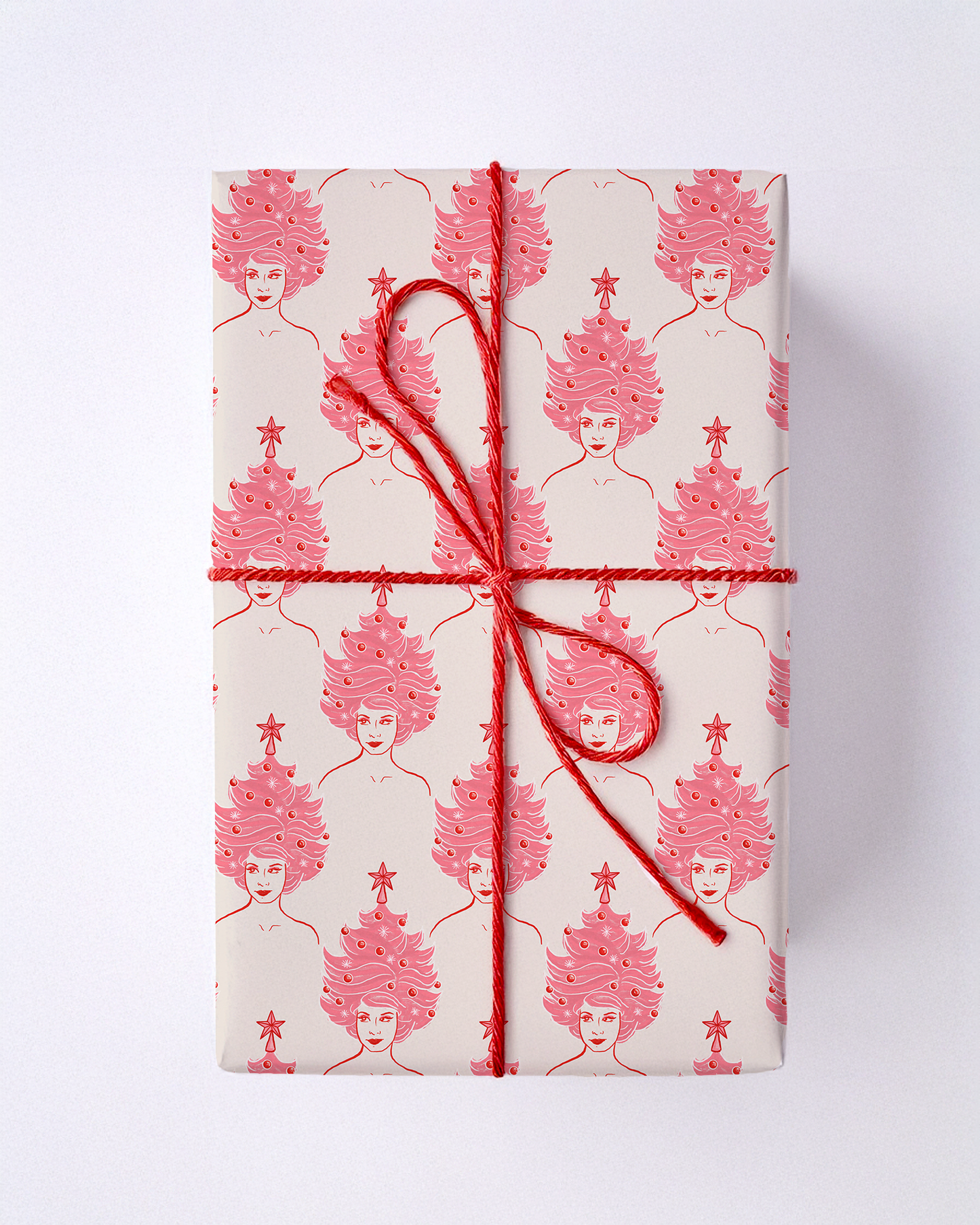 Tree Lady Wrapping Paper, Large Roll, pink & off-white